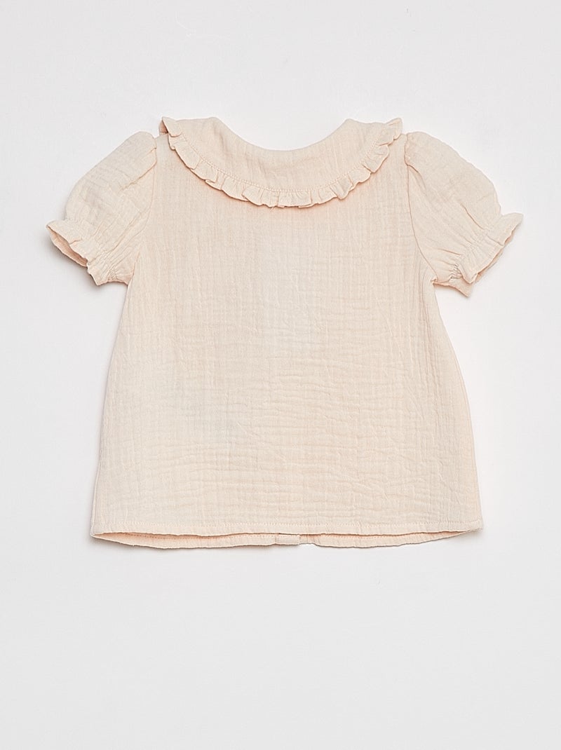 Blouse en gaze de coton avec col claudine ROSE - Kiabi