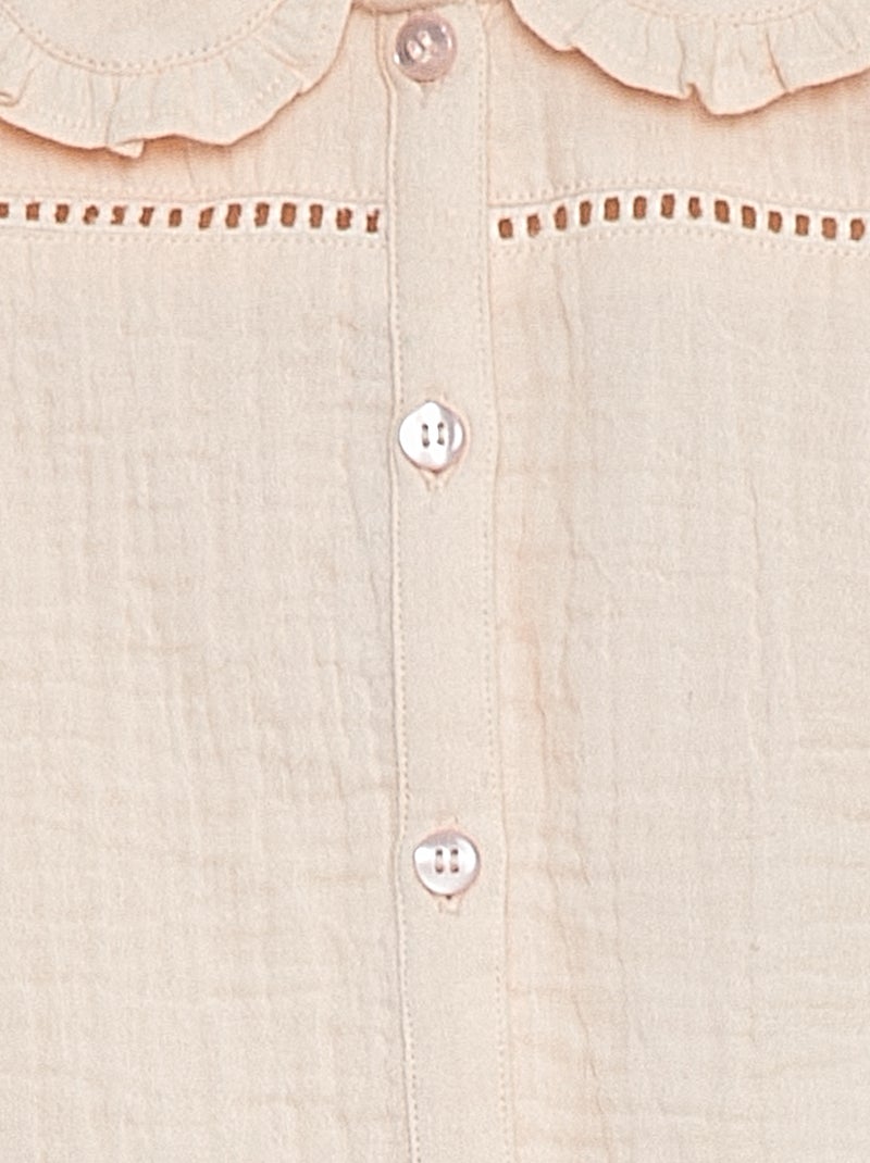 Blouse en gaze de coton avec col claudine ROSE - Kiabi