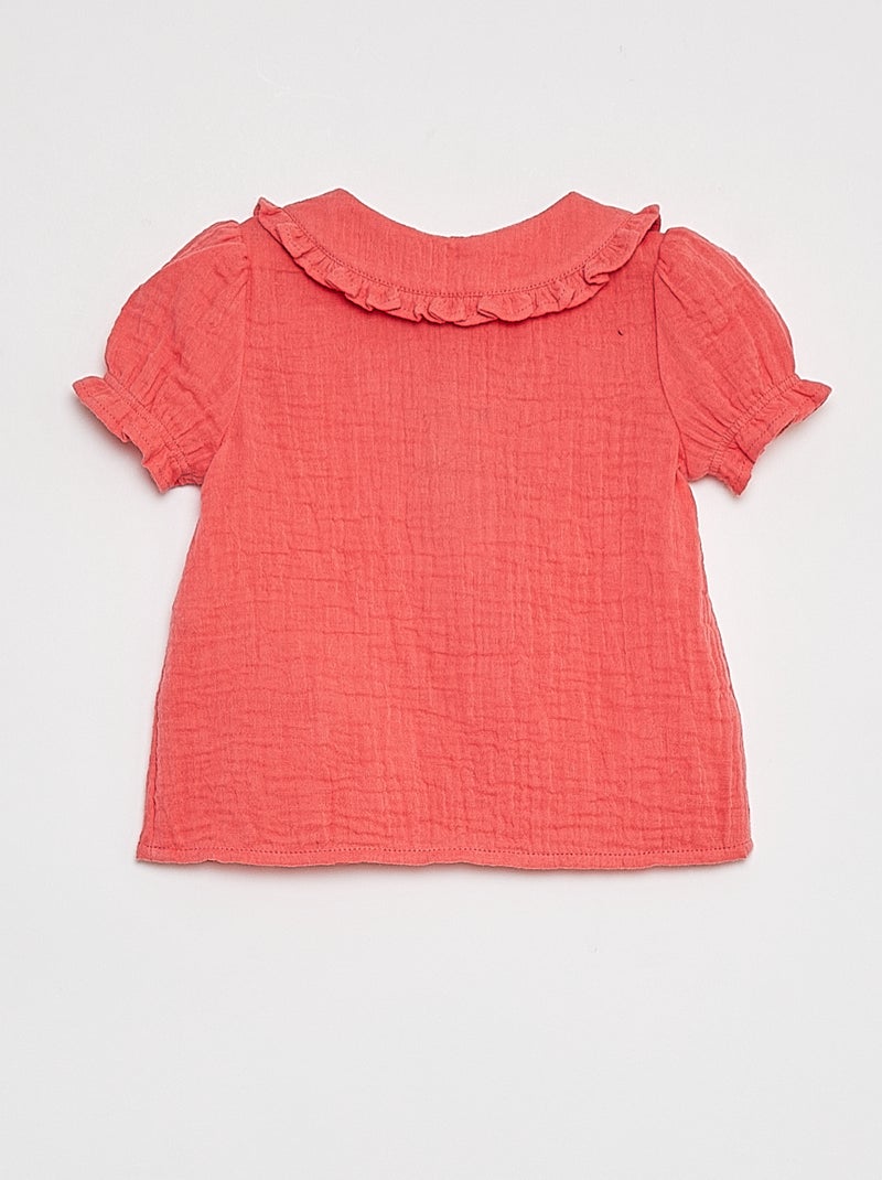 Blouse en gaze de coton avec col claudine ROSE - Kiabi