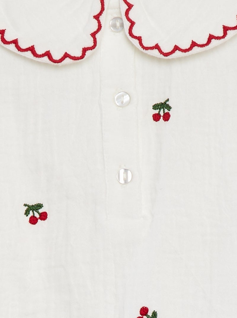 Blouse en gaze de coton avec col fantaisie Blanc - Kiabi