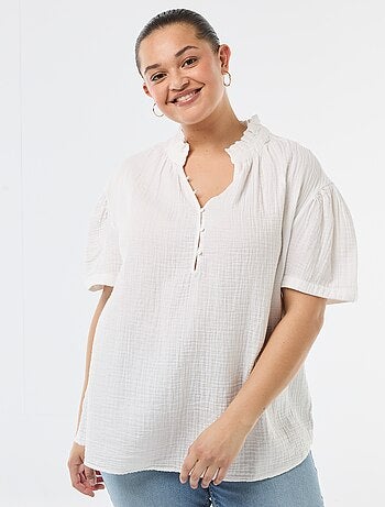 Blouse en gaze de coton avec col froncé
