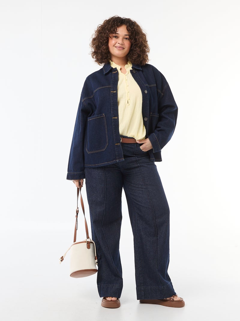 Blouse en gaze de coton avec col froncé Jaune - Kiabi