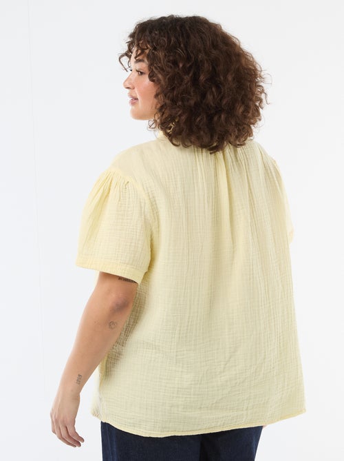 Blouse en gaze de coton avec col froncé - Kiabi