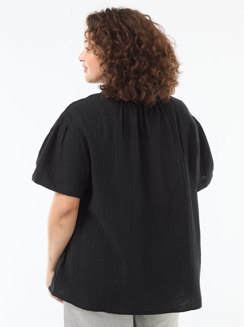 Blouse en gaze de coton avec col froncé - Kiabi