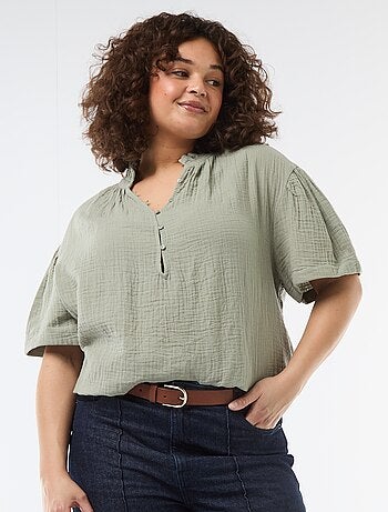 Blouse en gaze de coton avec col froncé
