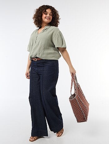 Blouse en gaze de coton avec col froncé