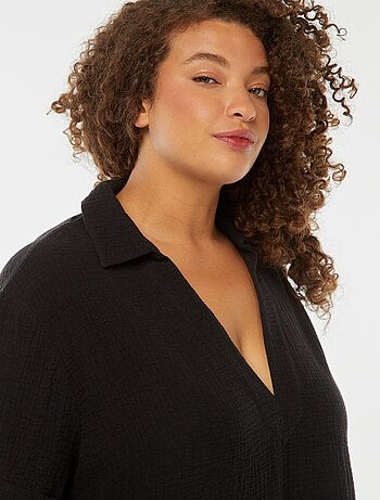 Blouse en gaze de coton avec col polo