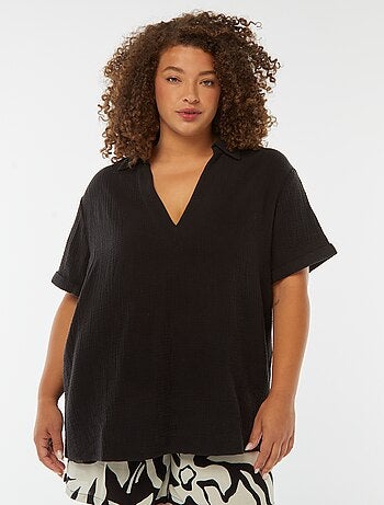 Blouse en gaze de coton avec col polo