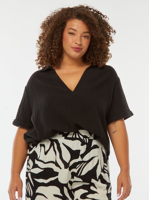 Blouse en gaze de coton avec col polo - Kiabi