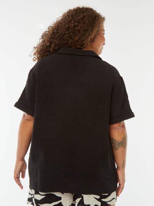 Blouse en gaze de coton avec col polo - Kiabi