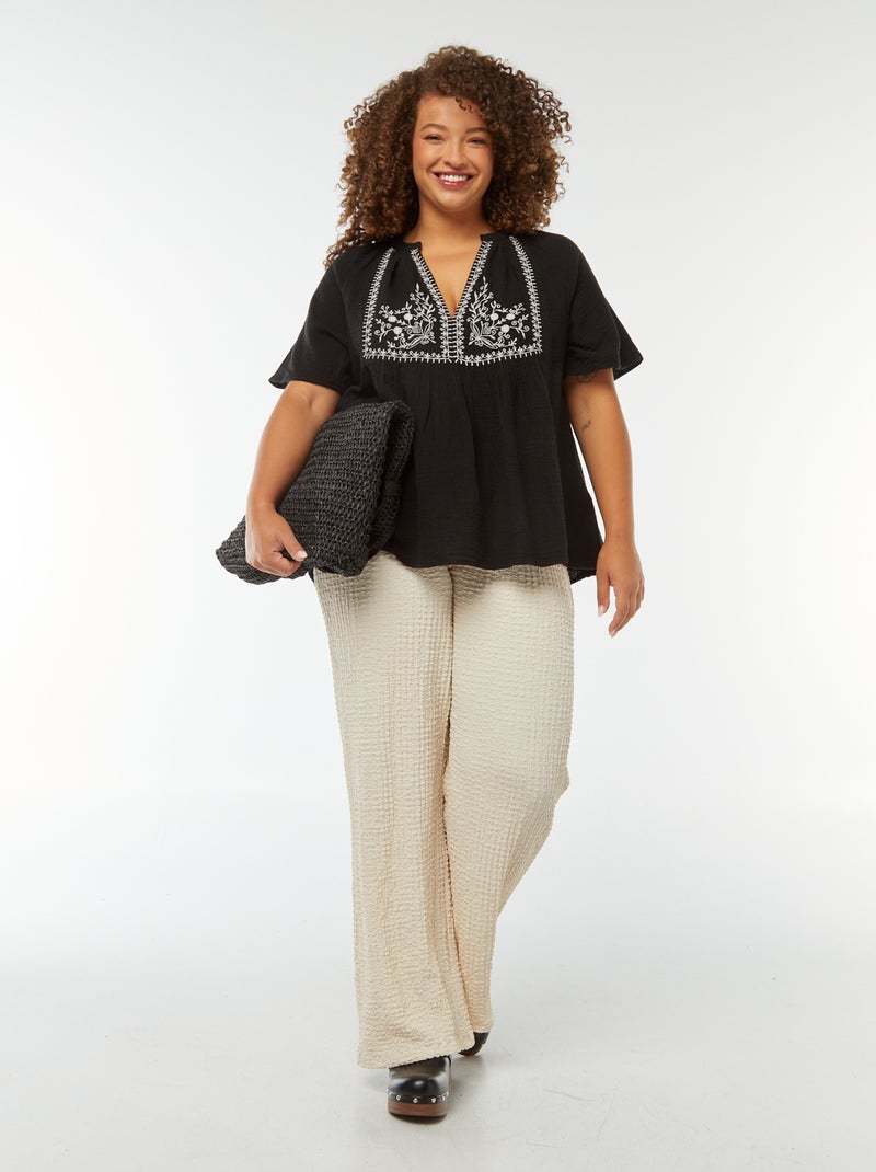 Tunique Noire Femme Grande Taille 3X - Broderie - Marque Hannah - État Impeccable