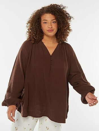 Blouse en gaze de coton avec manches bouffantes