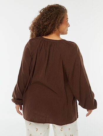 Blouse en gaze de coton avec manches bouffantes