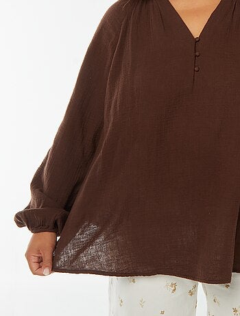 Blouse en gaze de coton avec manches bouffantes