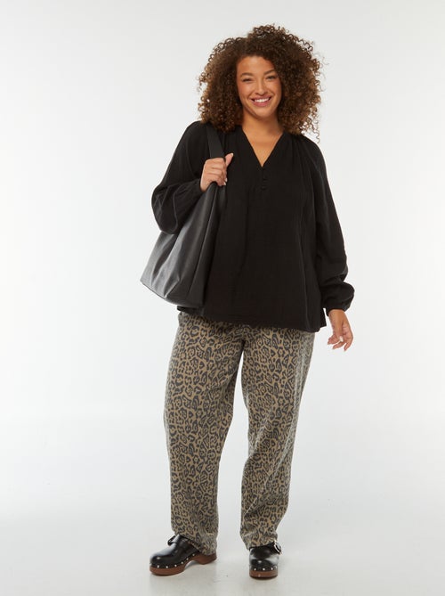 Blouse en gaze de coton avec manches bouffantes - Kiabi