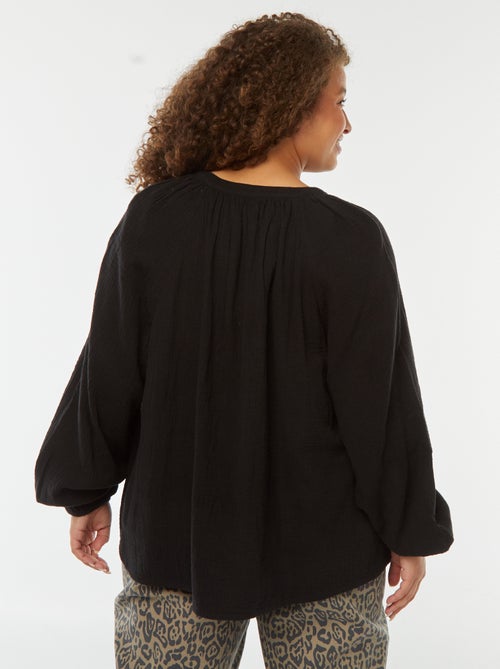 Blouse en gaze de coton avec manches bouffantes - Kiabi