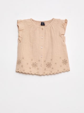 Blouse en gaze de coton avec manches courtes volantées