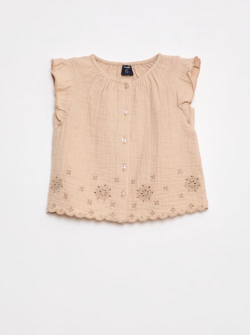Blouse en gaze de coton avec manches courtes volantées - Kiabi