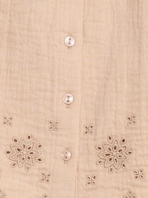 Blouse en gaze de coton avec manches courtes volantées - Kiabi