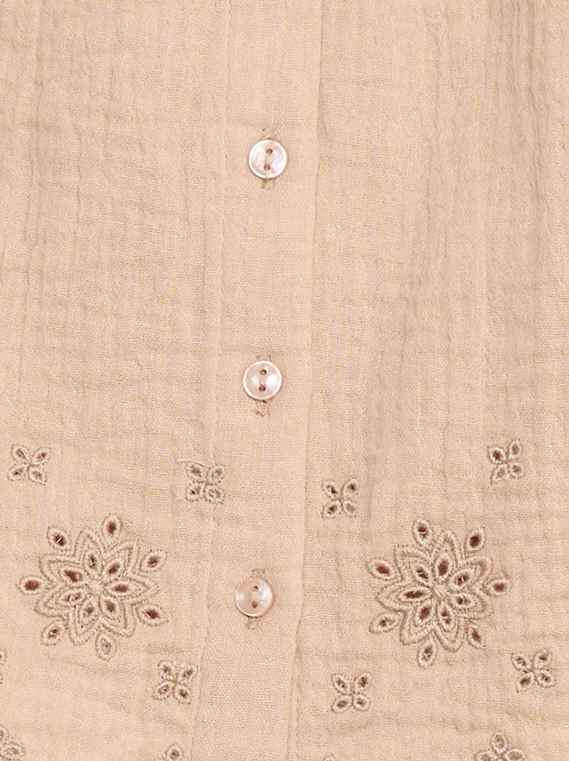 Blouse en gaze de coton avec manches courtes volantées Beige - Kiabi