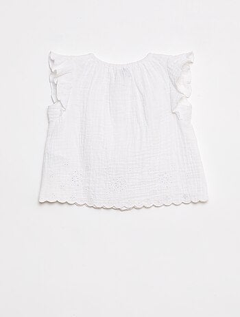 Blouse en gaze de coton avec manches courtes volantées