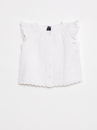 Blouse en gaze de coton avec manches courtes volantées