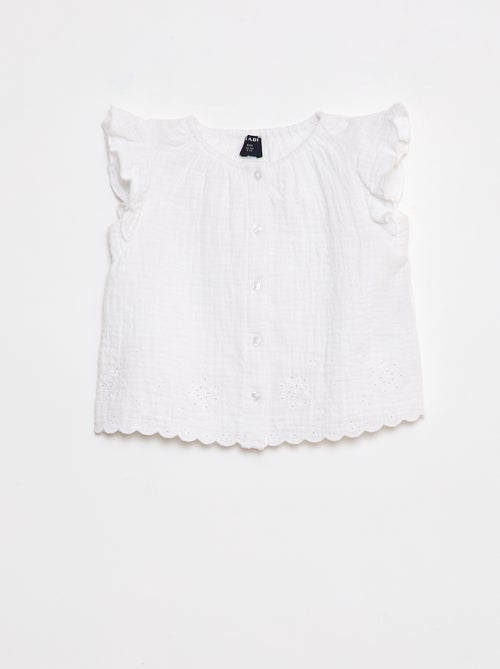 Blouse en gaze de coton avec manches courtes volantées - Kiabi