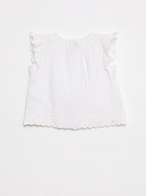 Blouse en gaze de coton avec manches courtes volantées - Kiabi