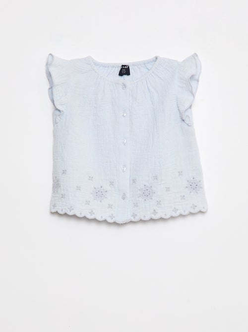 Blouse en gaze de coton avec manches courtes volantées - Kiabi