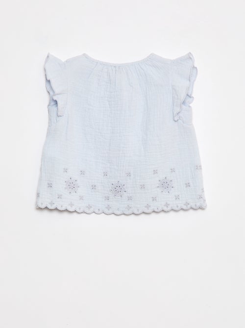 Blouse en gaze de coton avec manches courtes volantées - Kiabi