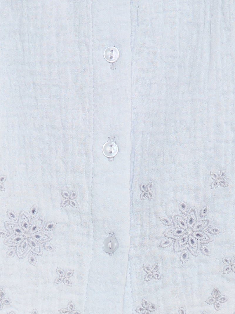 Blouse en gaze de coton avec manches courtes volantées Bleu - Kiabi