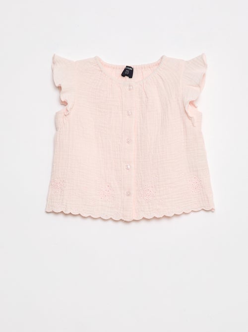 Blouse en gaze de coton avec manches courtes volantées - Kiabi
