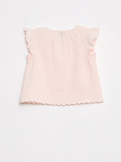 Blouse en gaze de coton avec manches courtes volantées - Kiabi