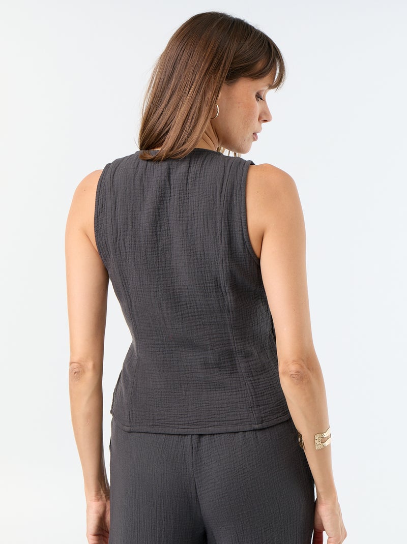 Blouse en gaze de coton avec ouverture croisée Noir - Kiabi