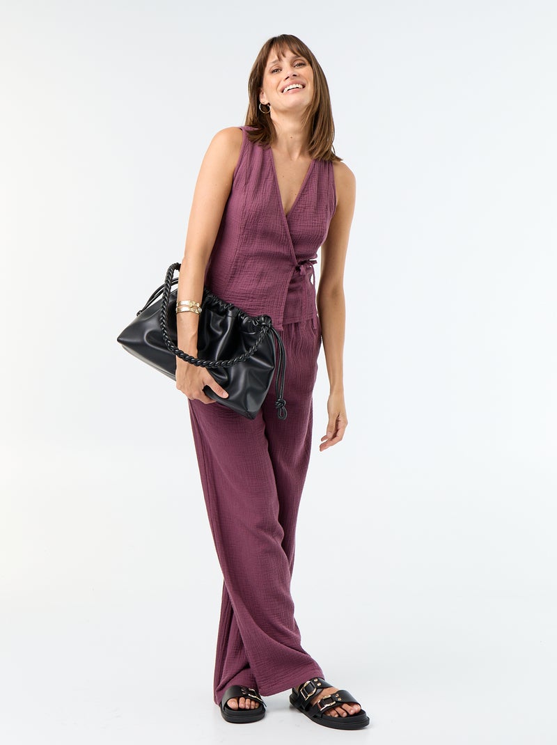 Blouse en gaze de coton avec ouverture croisée Violet - Kiabi