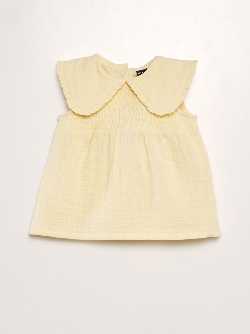 Blouse en gaze de coton avec plumetis Jaune - Kiabi