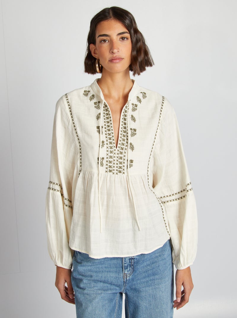 Blouse en gaze de coton Beige - Kiabi