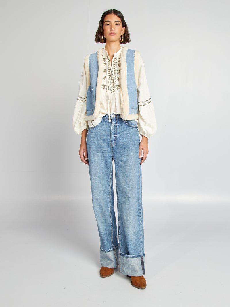 Blouse en gaze de coton Beige - Kiabi