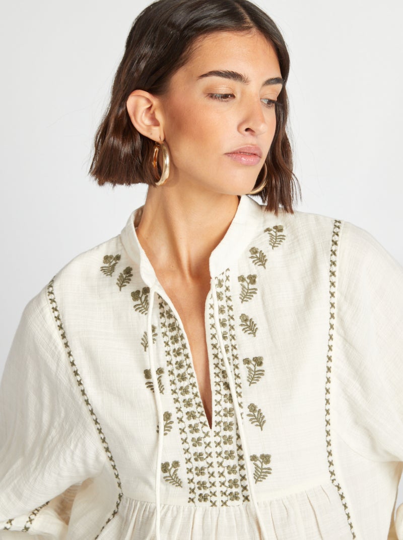 Blouse en gaze de coton Beige - Kiabi