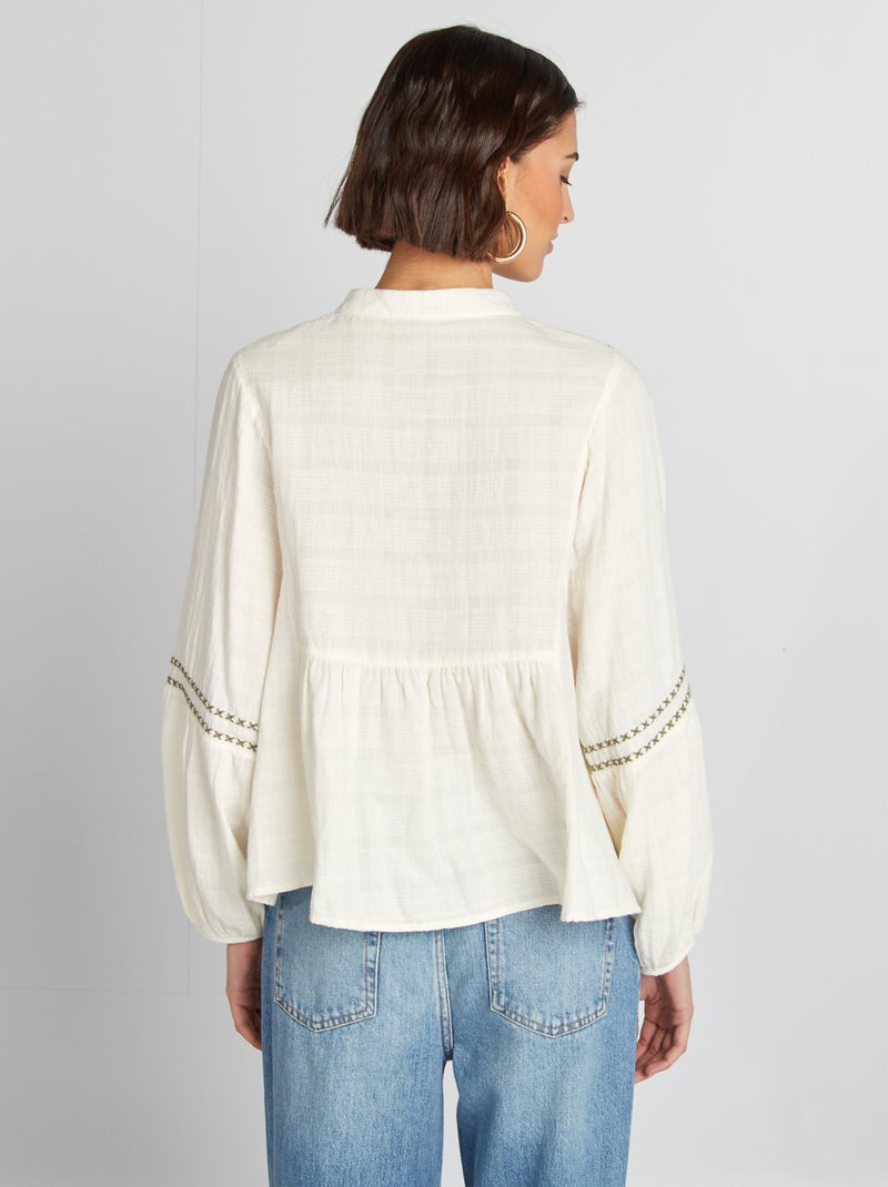 Blouse en gaze de coton Beige - Kiabi