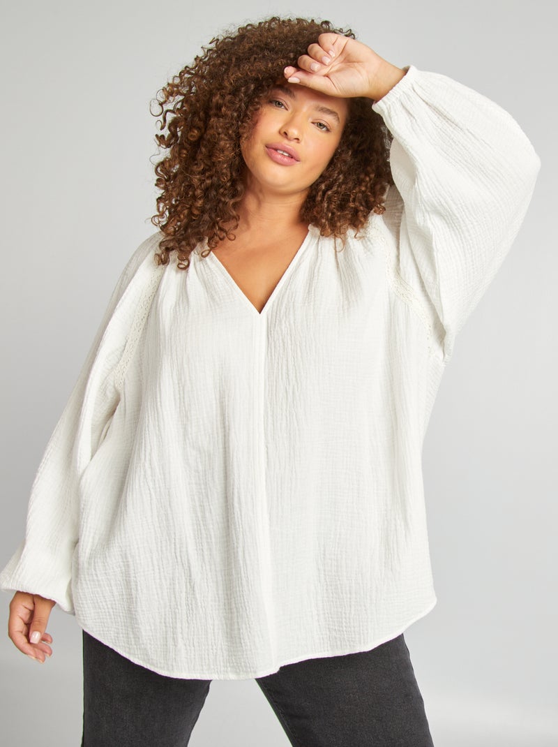 Blouse en gaze de coton blanc - Kiabi