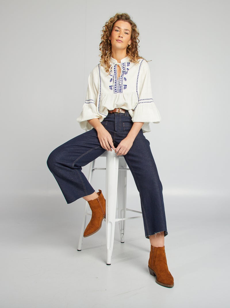 Blouse en gaze de coton blanc - Kiabi