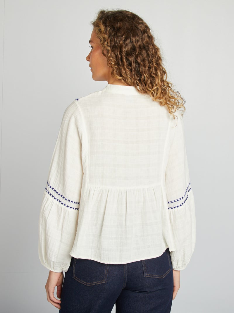 Blouse en gaze de coton blanc - Kiabi