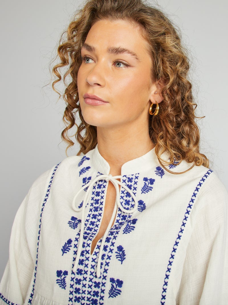 Blouse en gaze de coton blanc - Kiabi