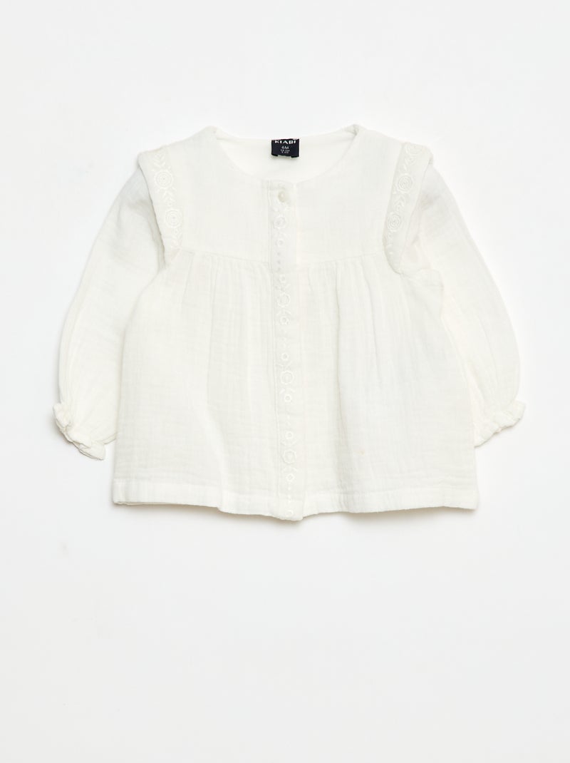 Blouse en gaze de coton Blanc - Kiabi