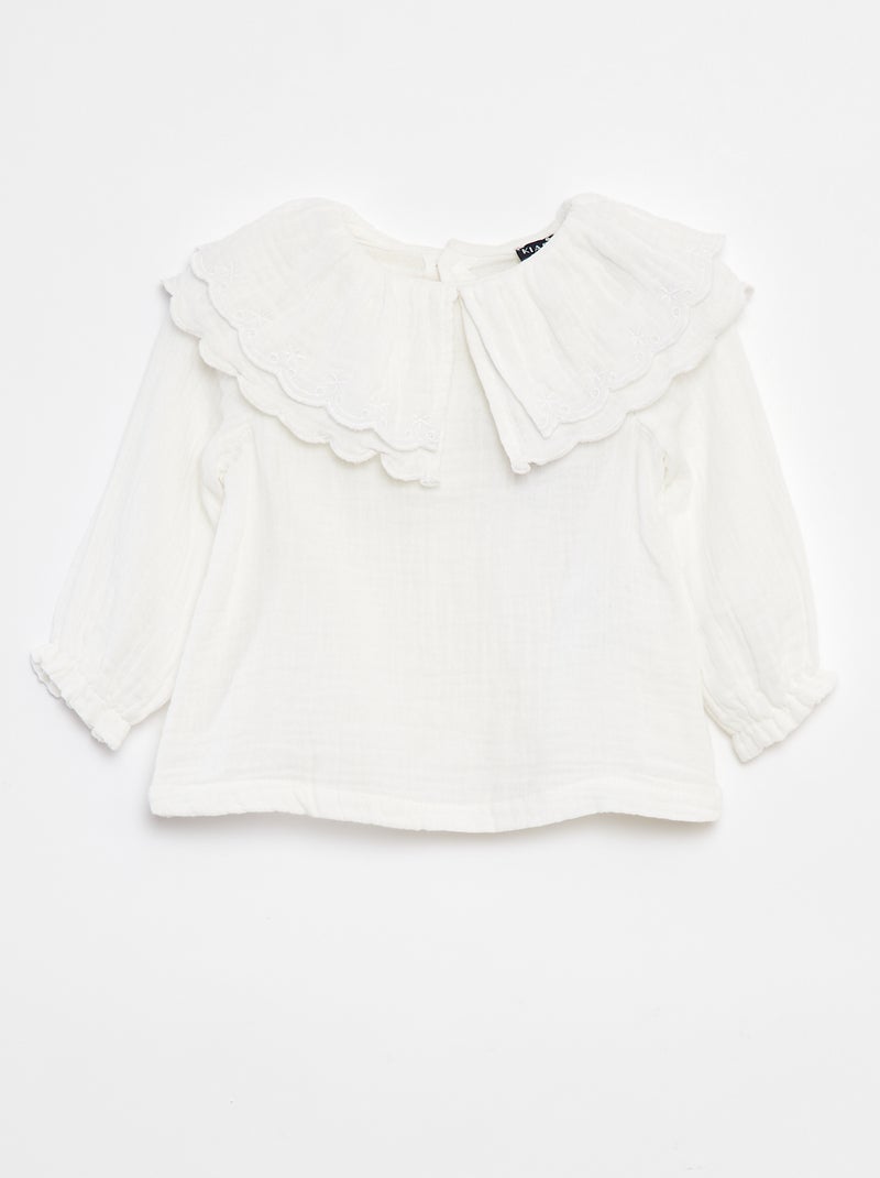 Blouse en gaze de coton Blanc - Kiabi