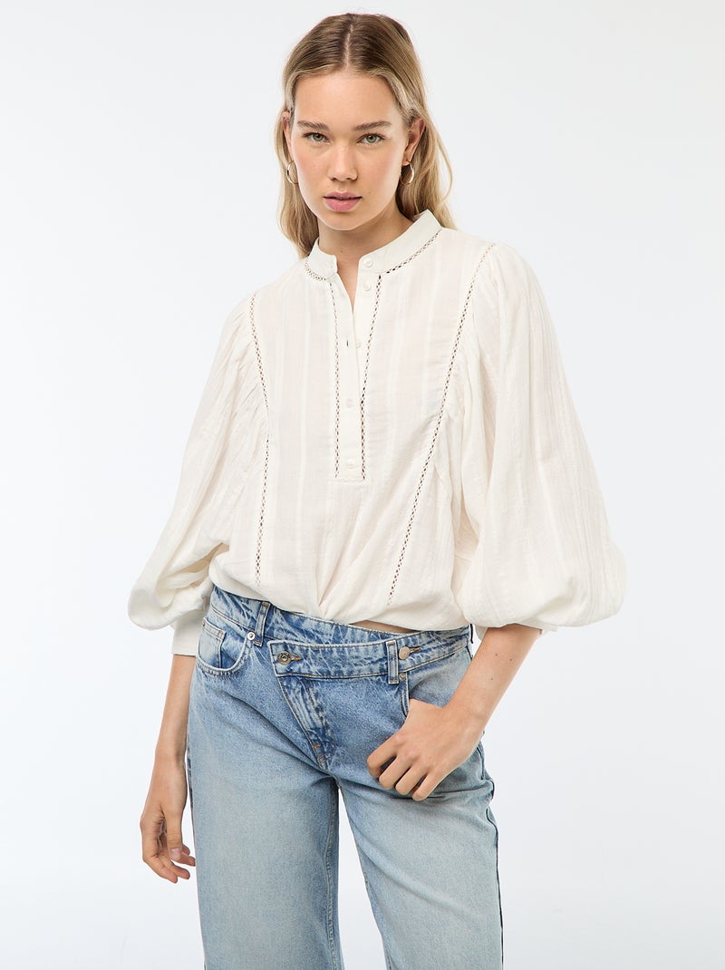 Blouse en gaze de coton Blanc - Kiabi