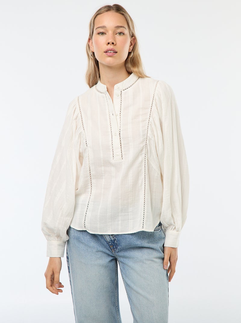 Blouse en gaze de coton Blanc - Kiabi