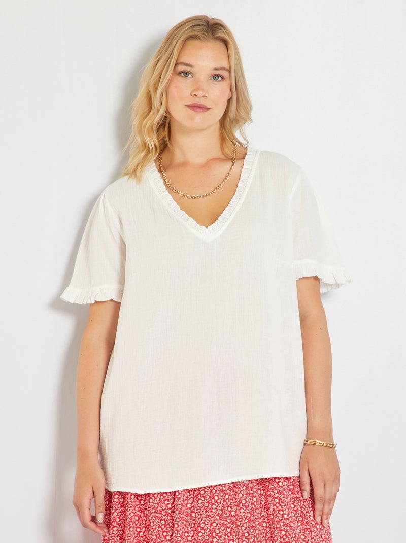 Blouse en gaze de coton blanc - Kiabi