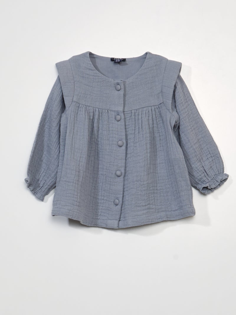 Blouse en gaze de coton Bleu - Kiabi